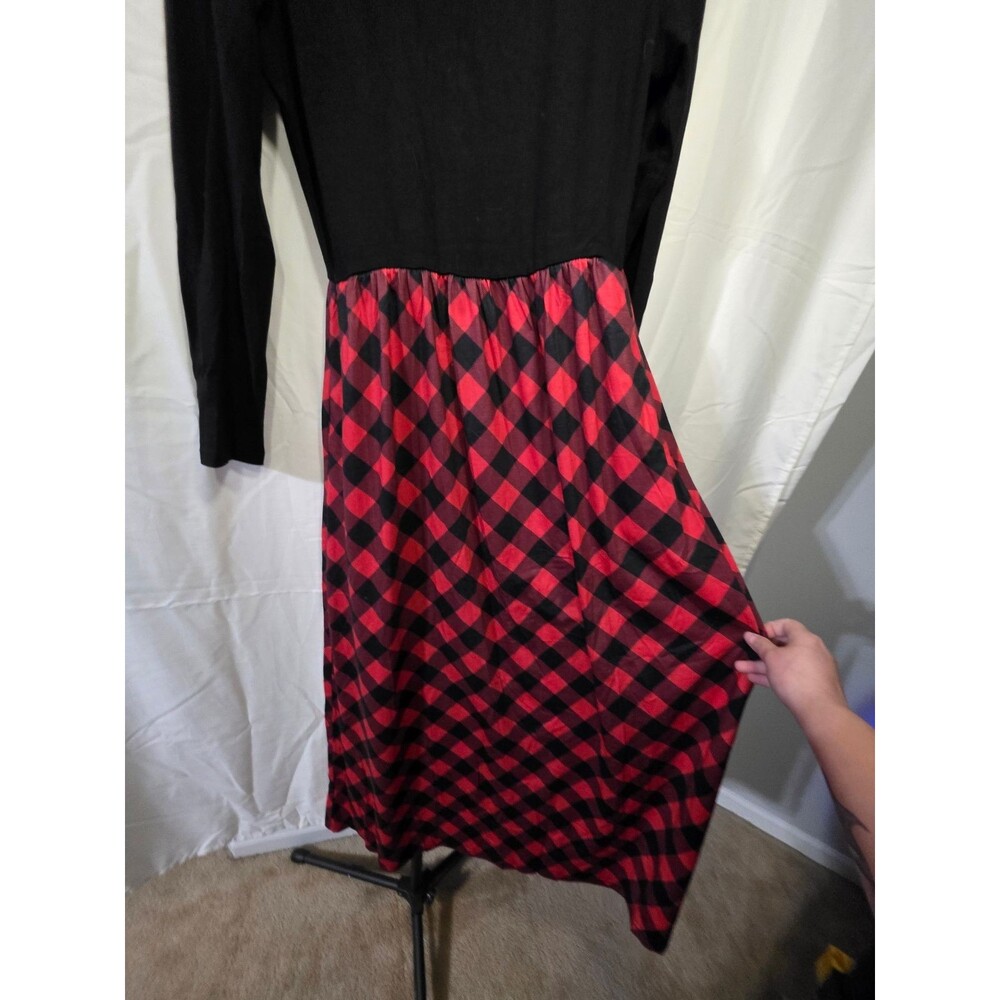 MEROKEETY Women's S Maxi Dress Black Knit Bodice Red Buffalo Plaid Skirt - Picture 6 of 6
